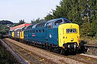 On September 11th 2009, 55022/37901/40145 head east through Sowerby Bridge Station en route Bury-Leeds Neville Hill for Northern Rail's Open Day on September 13th.  John Myddelton.